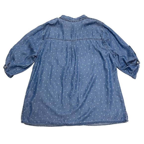 CLAIRE France blue lyocell denim 3/4 sleeves shirt size 18 US anchor pattern - Picture 11 of 12